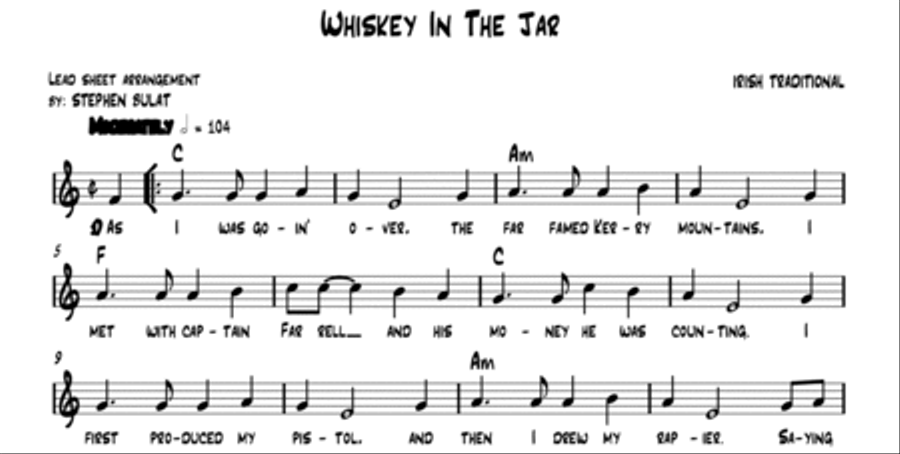 Whiskey In The Jar (The Dubliners, Thin Lizzy, Metallica) - Lead sheet (key of C) Large Ensemble scores gallery preview page 2