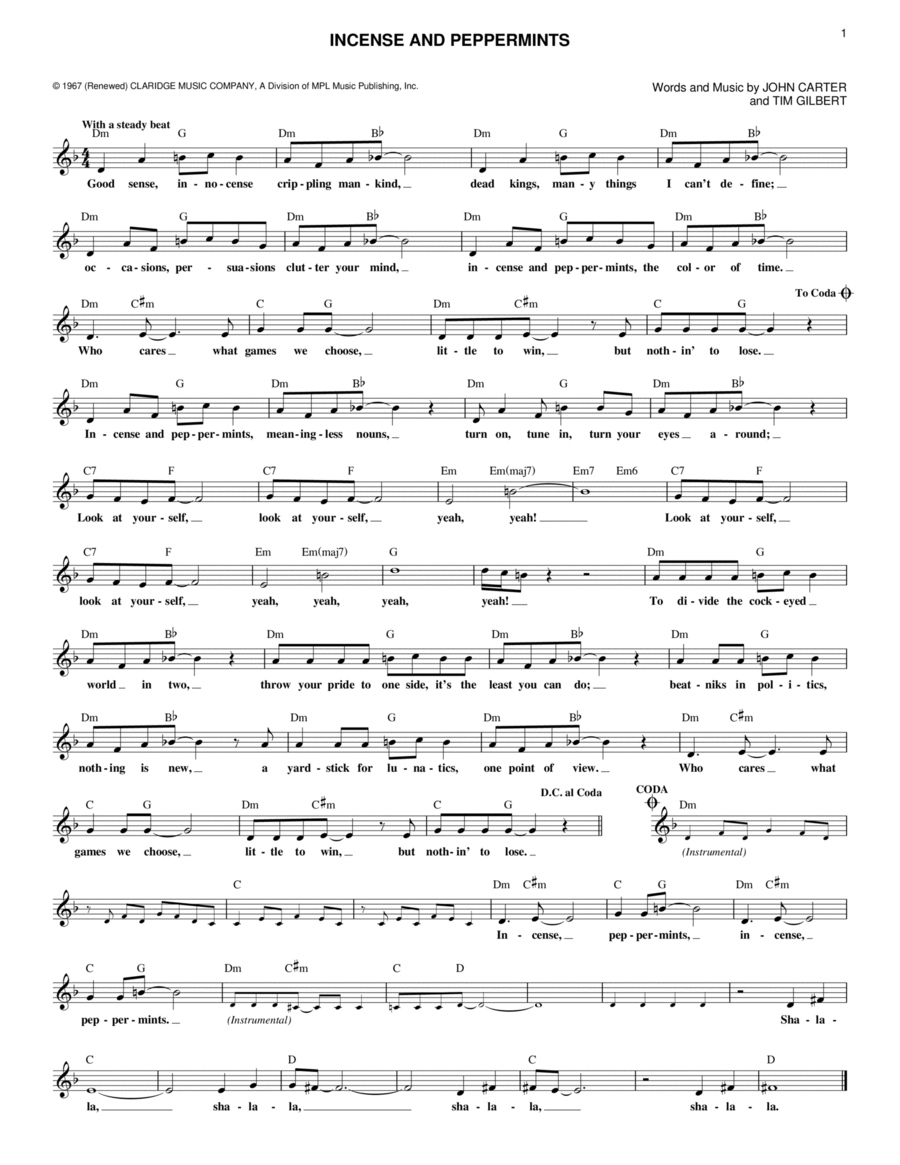 Incense And Peppermints Piano scores gallery preview page 1