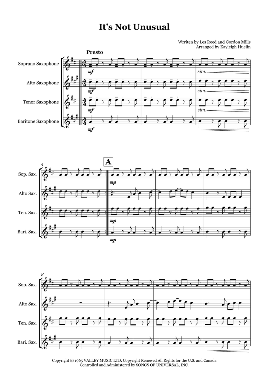 It's Not Unusual Saxophone Quartet scores gallery preview page 1