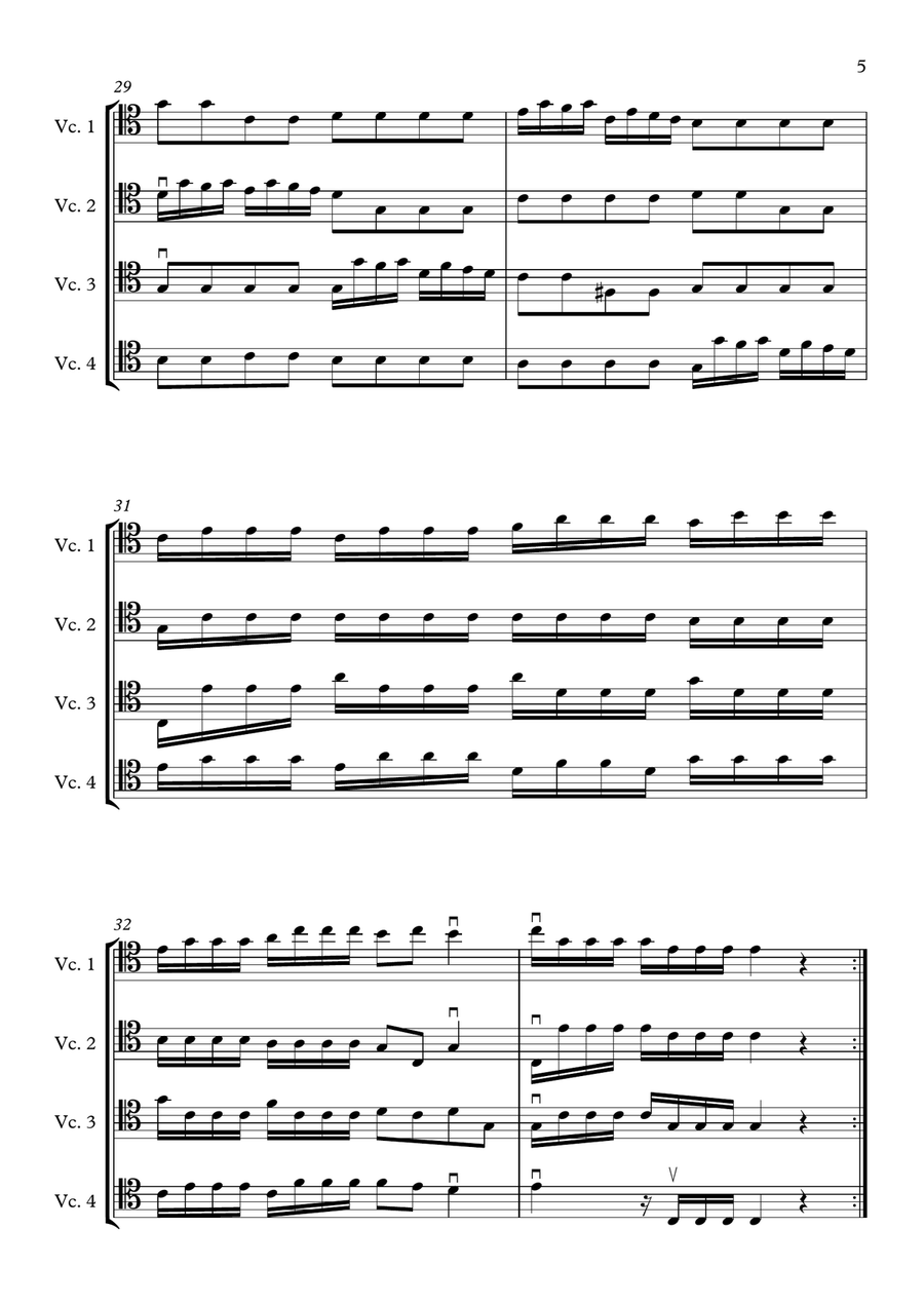 Concerto in D for 4 Violins (Arranged in C for Cello Quartet) Chamber Orchestra scores gallery preview page 5