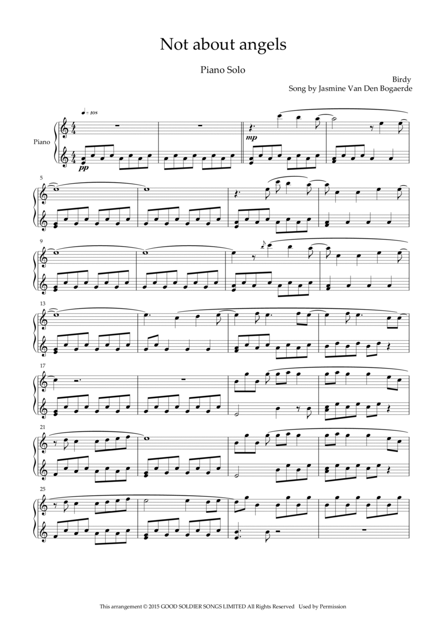 Not About Angels Piano Solo scores gallery preview page 1