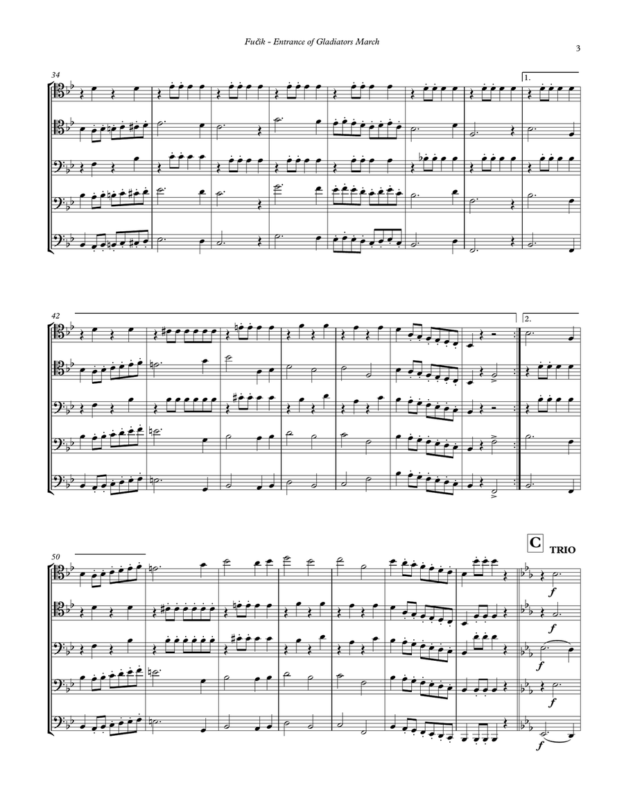Entrance of the Gladiators (Thunder & Blazes March) for Trombone Quintet Brass Ensemble scores gallery preview page 3