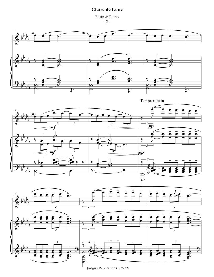 Debussy: Claire de Lune for Flute & Piano Flute Solo scores gallery preview page 2
