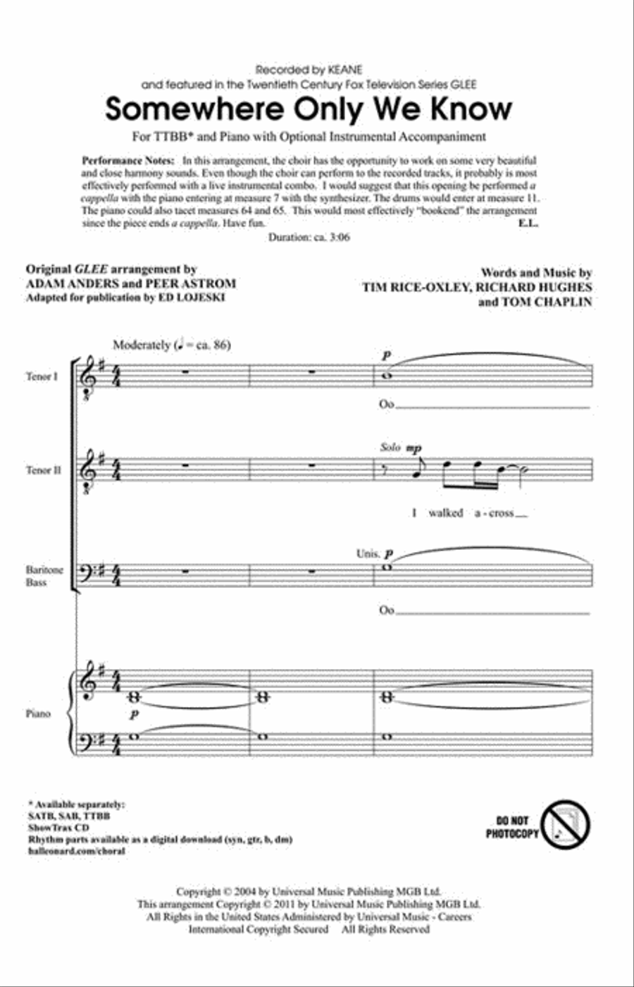 Somewhere Only We Know TTBB scores gallery preview page 2