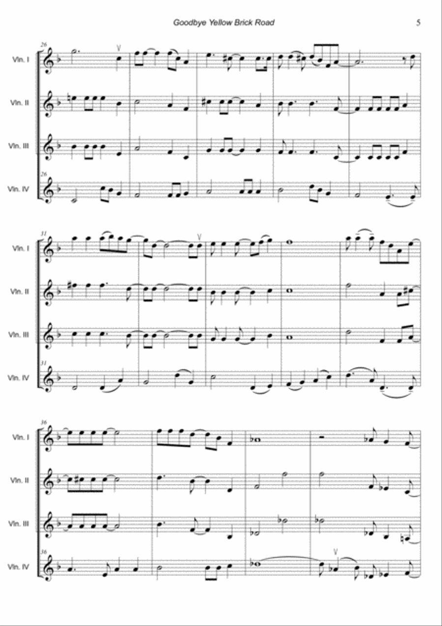 Goodbye Yellow Brick Road String Quartet scores gallery preview page 5
