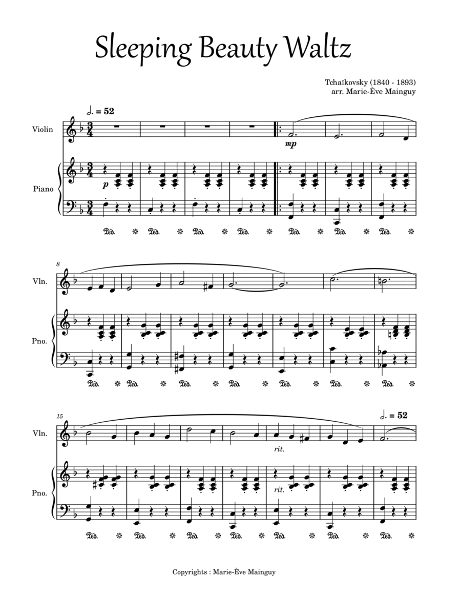 Sleeping Beauty Waltz - Once Upon A Dream Violin Solo scores gallery preview page 1