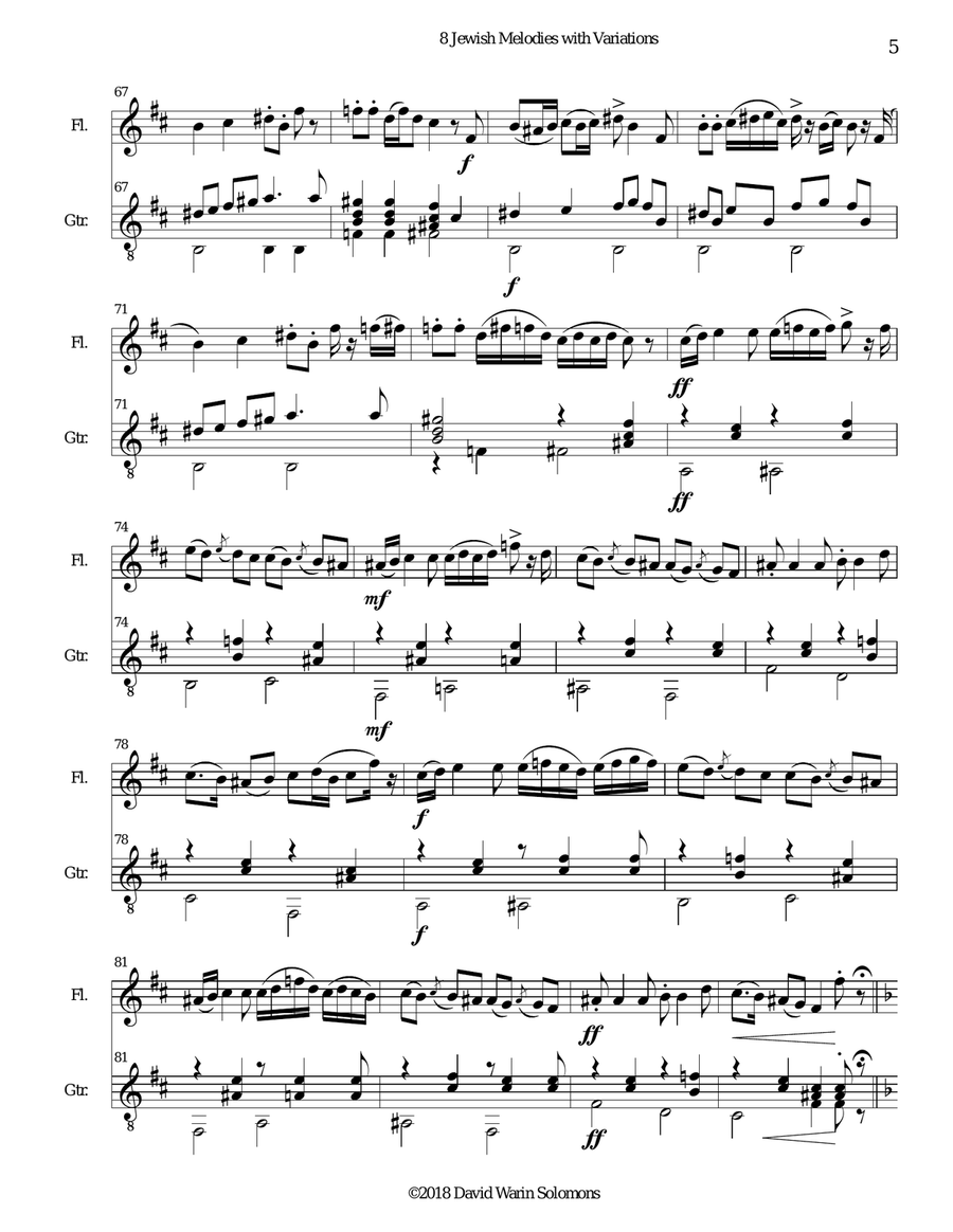 8 Jewish Melodies with Variations for flute and guitar Flute scores gallery preview page 5