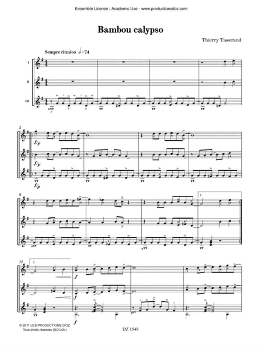 Bambou calypso, Habanera bohème Guitar Ensemble scores gallery preview page 3