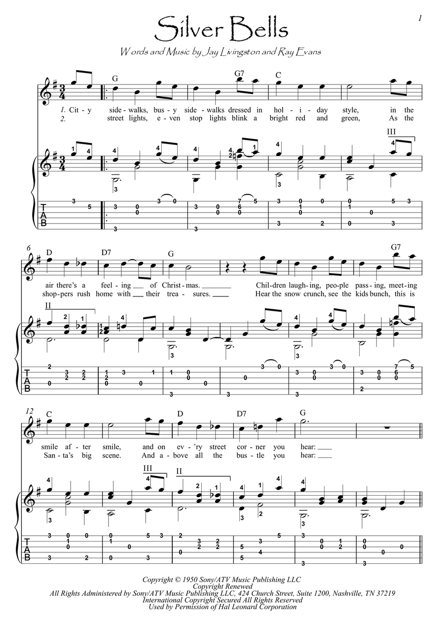 Silver Bells Guitar Tablature scores gallery preview page 1