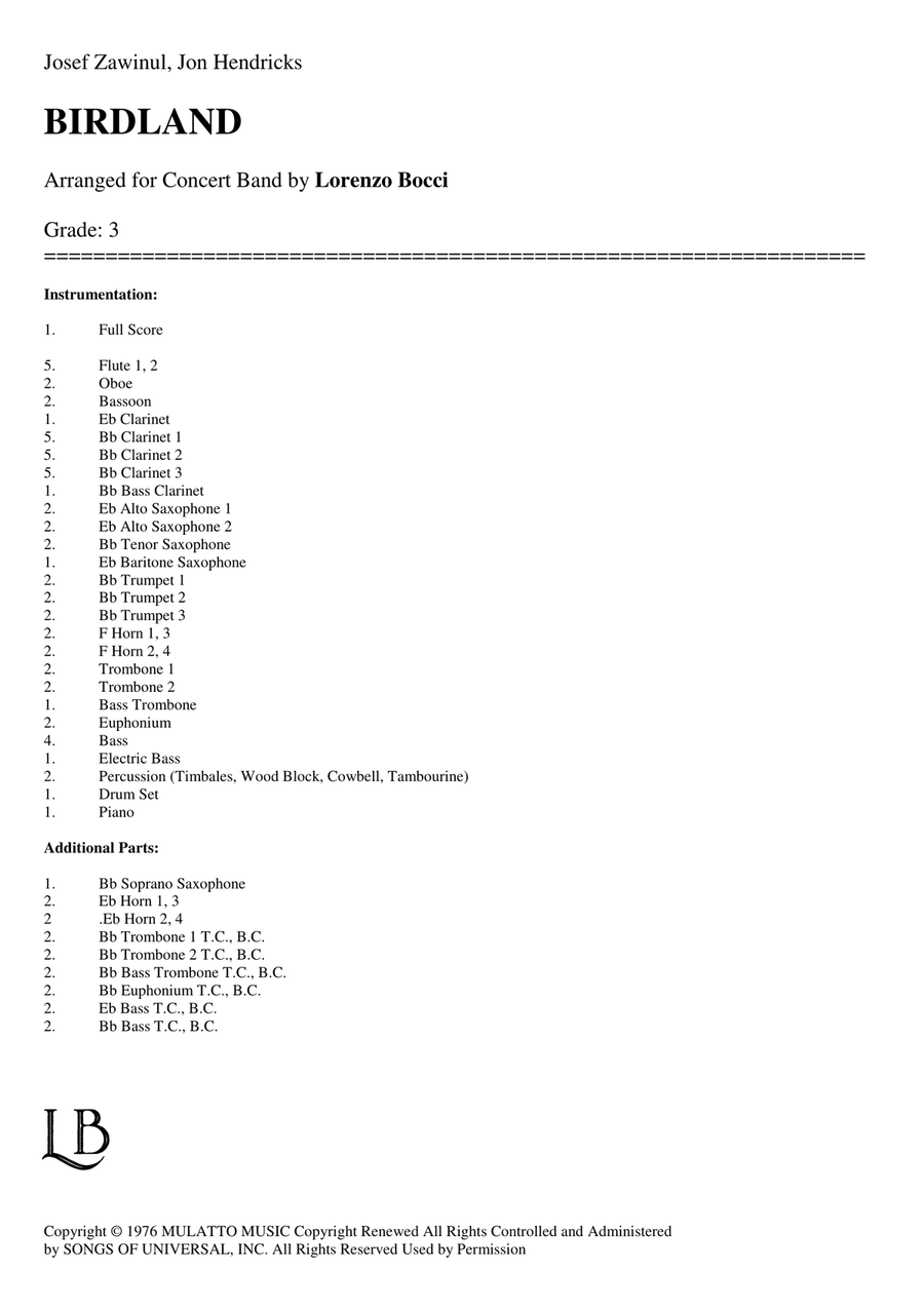 Birdland Concert Band scores gallery preview page 2