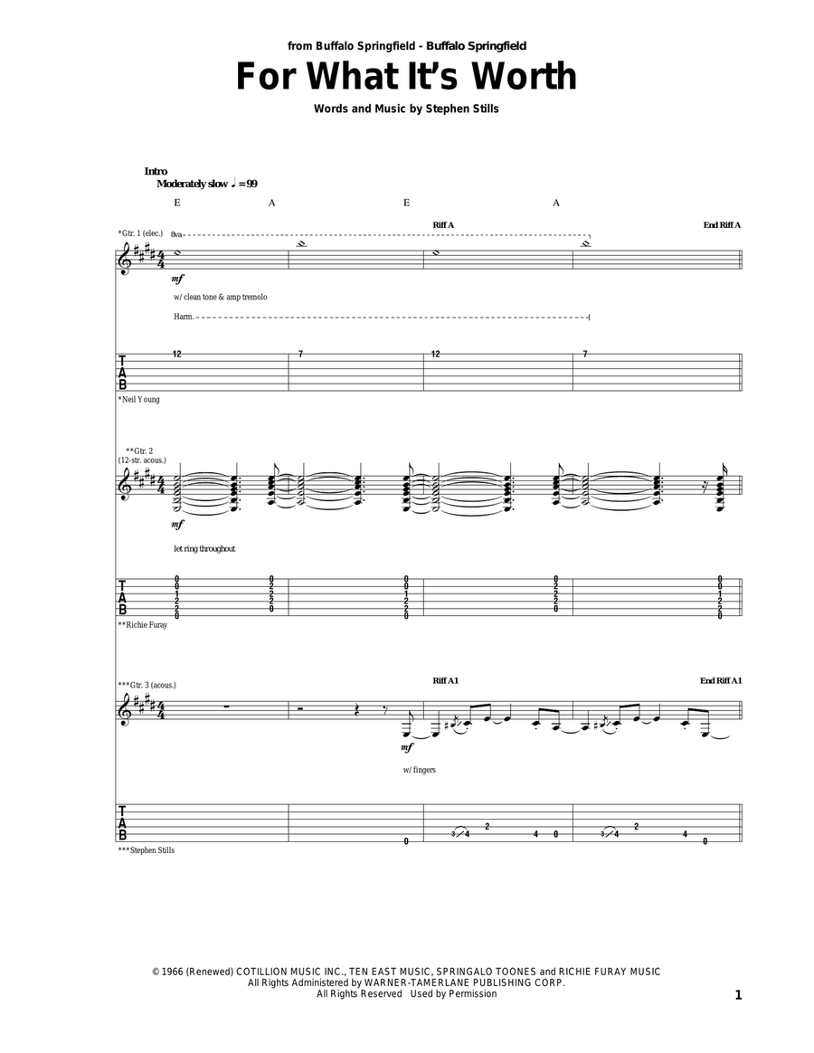 For What It's Worth Acoustic Guitar scores gallery preview page 1