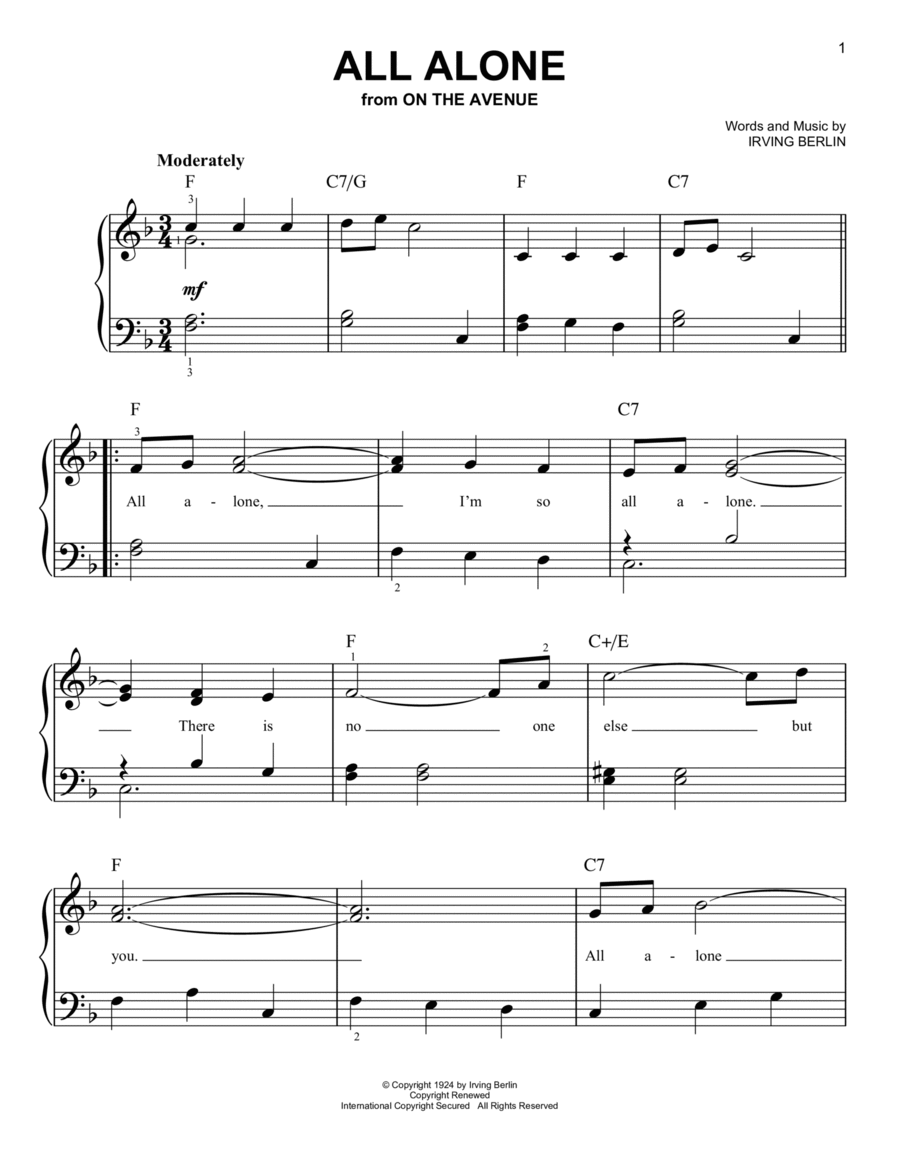 All Alone Easy Piano scores gallery preview page 1