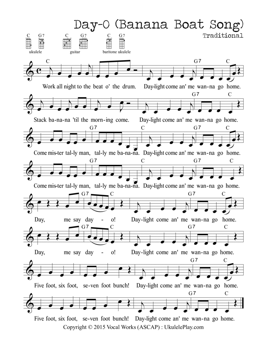 Day-O (Banana Boat Song) Day-O (Banana Boat Song) Easy Piano scores gallery preview page 1