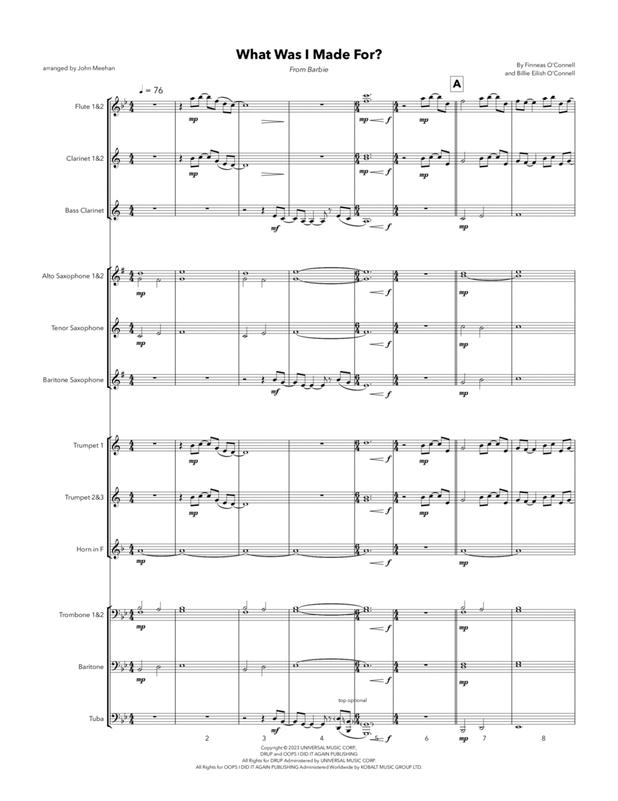 What Was I Made For? Marching Band scores gallery preview page 1