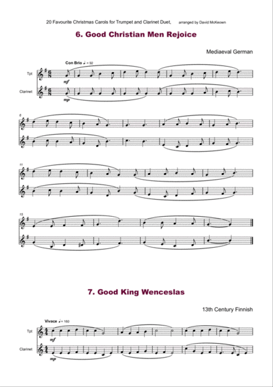 20 Favourite Christmas Carols for Trumpet and Clarinet Duet Clarinet Duet scores gallery preview page 6