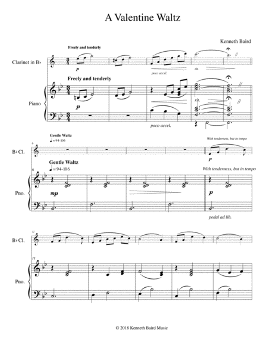 A Valentine Waltz (for clarinet and piano) Small Ensemble scores gallery preview page 2