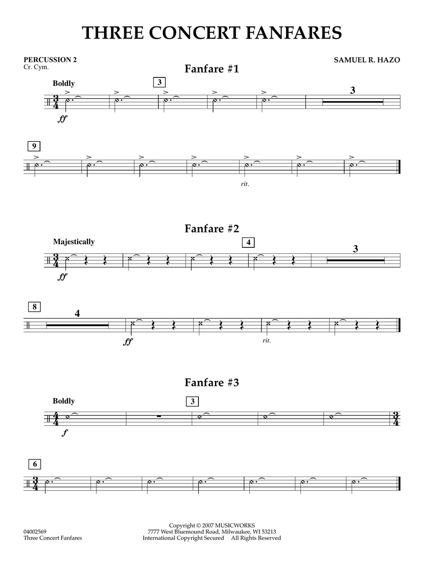 Three Concert Fanfares - Percussion 2 Concert Band scores gallery preview page 1