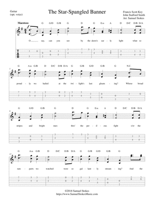 The Star-Spangled Banner - for guitar solo with TAB (optional voice)