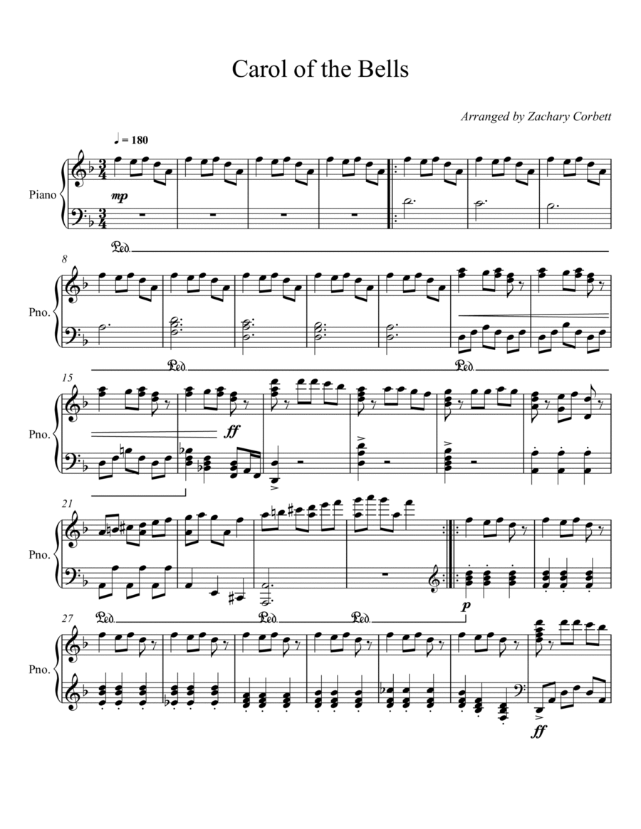 Carol of the Bells Piano Solo scores gallery preview page 1