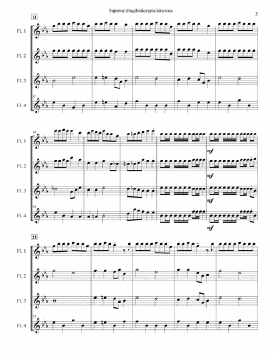 Supercalifragilisticexpialidocious from Walt Disney's MARY POPPINS Woodwind Quartet scores gallery preview page 3