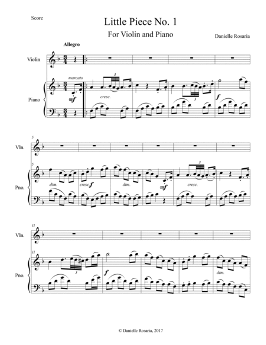 Little Piece No. 1 for Violin and Piano Violin scores gallery preview page 2