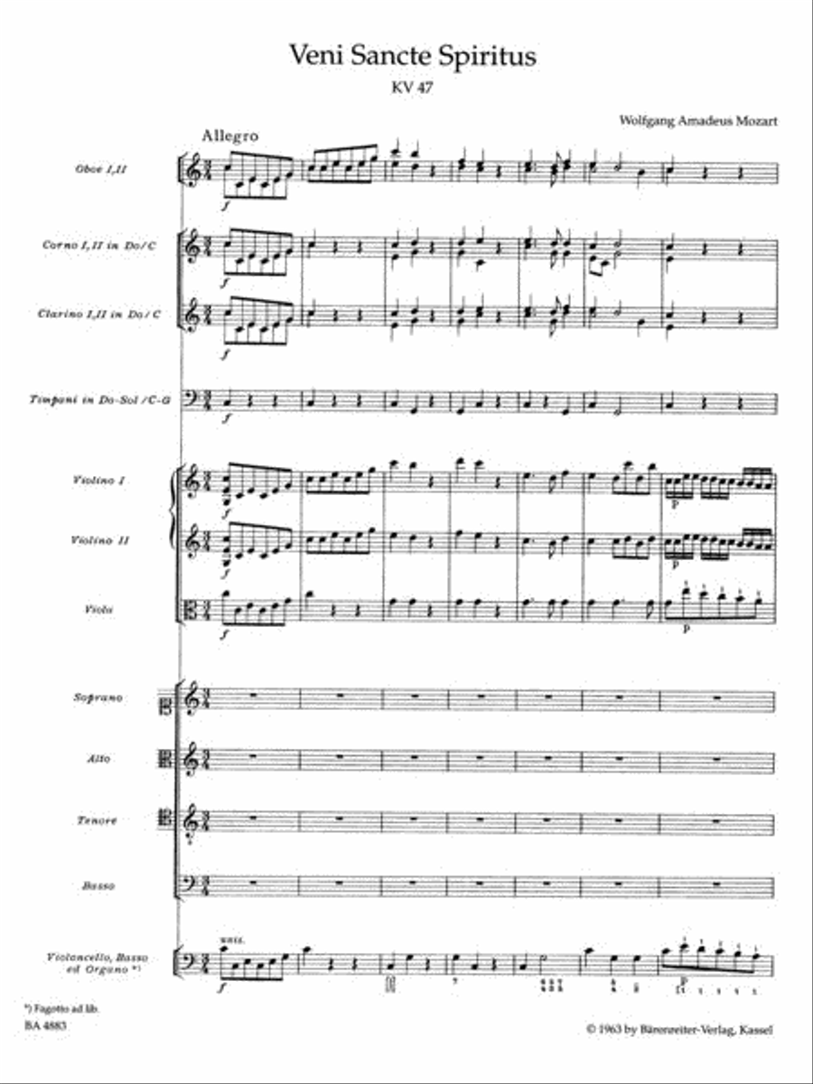 Veni Sancte Spiritus KV 47 4-Part scores gallery preview page 2