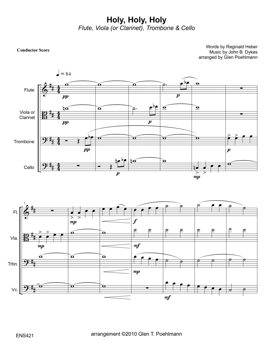 HOLY, HOLY, HOLY - Flute, Viola or Clarinet, Trombone & Cello (unaccompanied) Large Ensemble scores gallery preview page 1