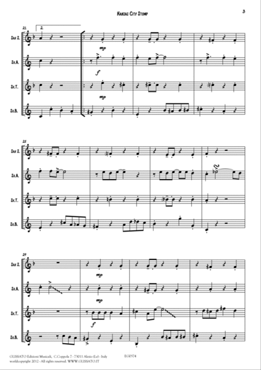 Kansas City Stomp - Saxophone Quartet score & parts image number null