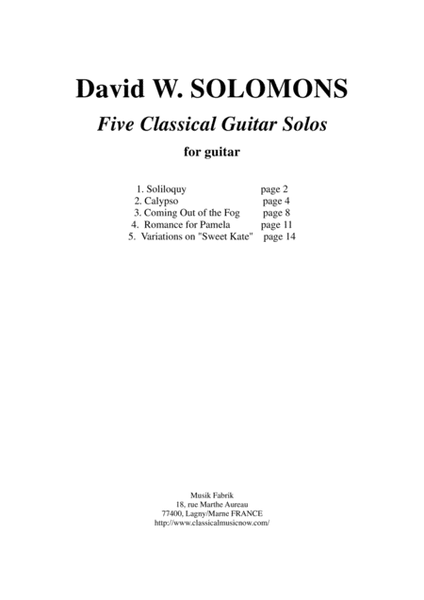 David W. Solomons: Five Classical Guitar Solos for guitar image number null