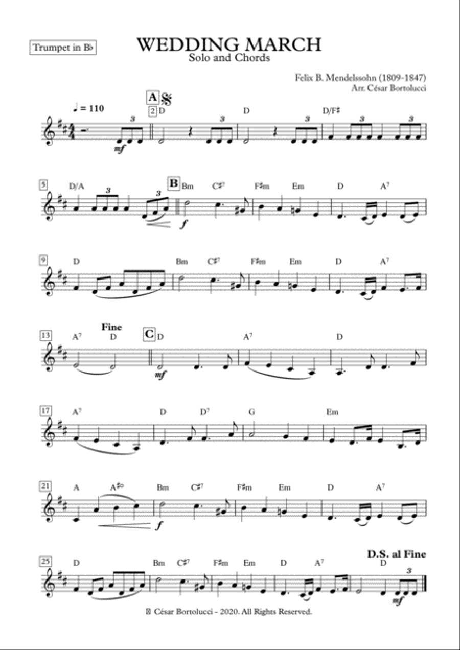 WEDDING MARCH - Trumpet with Chords WEDDING MARCH - Trumpet with Chords Trumpet Solo scores gallery preview page 1