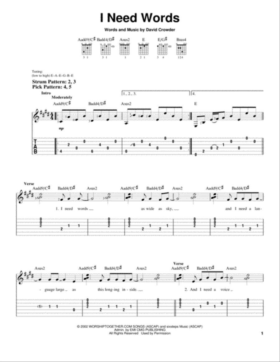 I Need Words I Need Words Acoustic Guitar scores gallery preview page 1