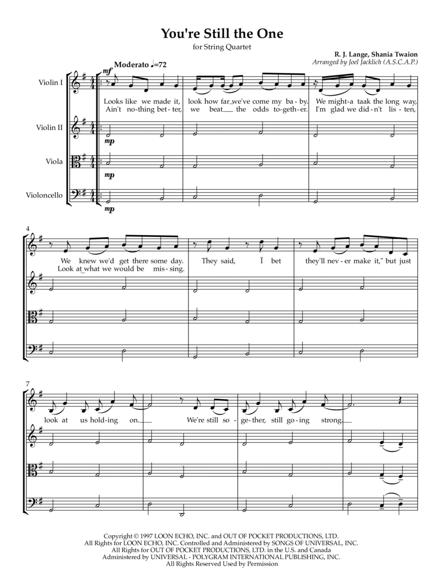 You're Still The One String Quartet scores gallery preview page 1