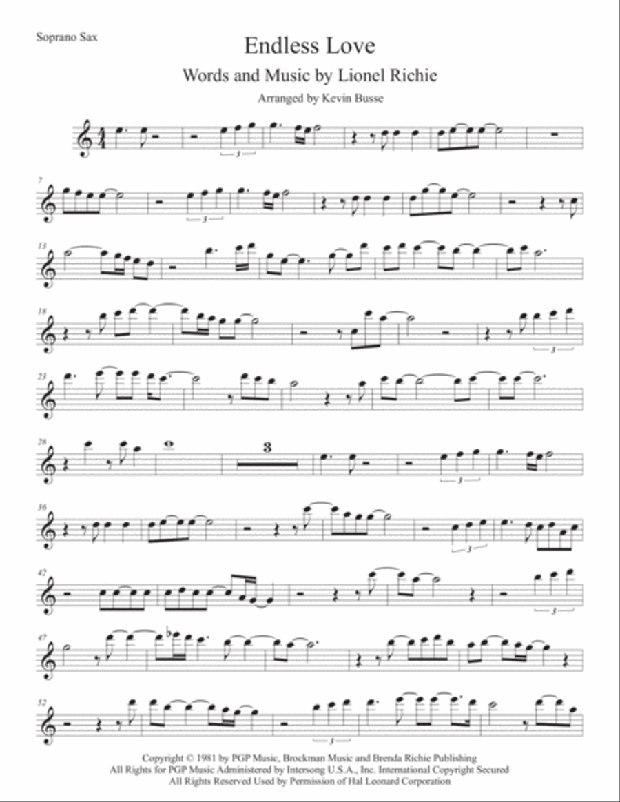 Endless Love Soprano Saxophone scores gallery preview page 1
