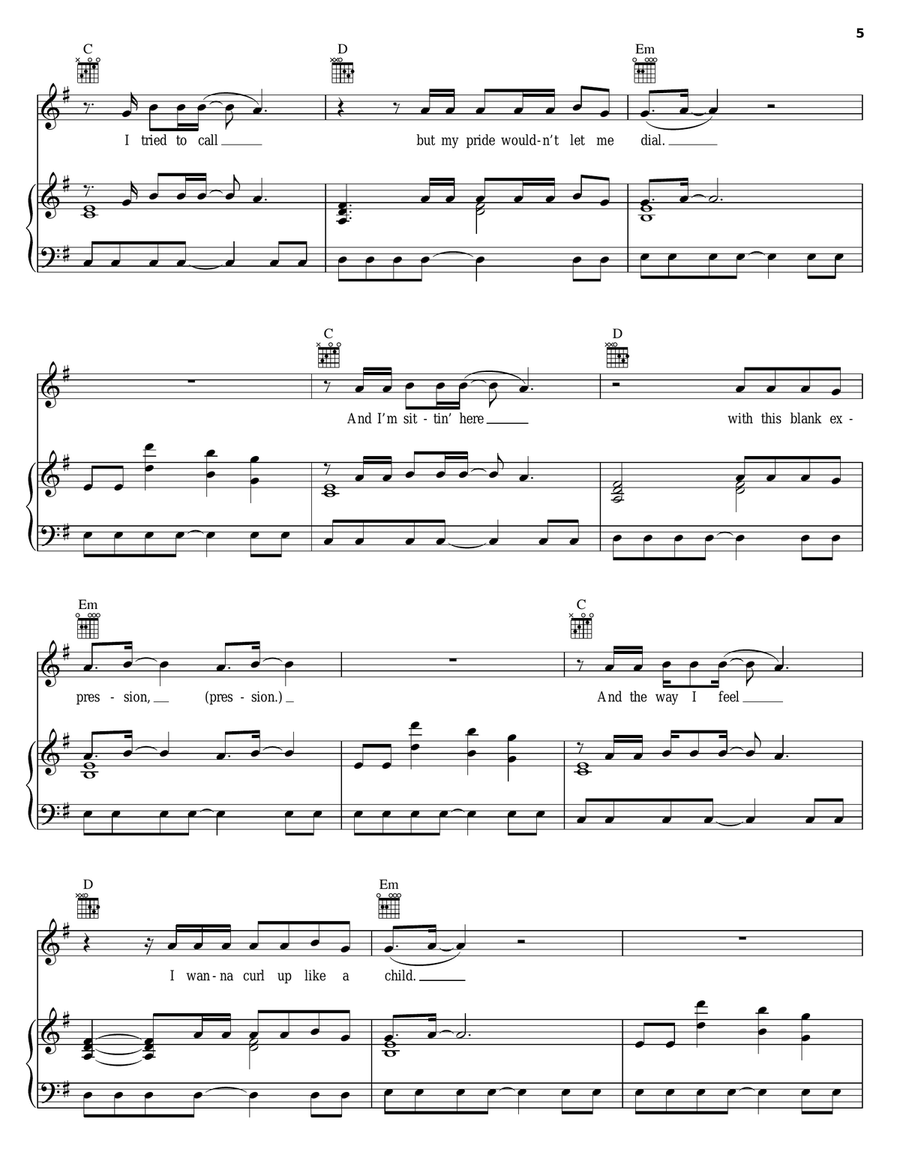 Last Night Piano, Vocal, Guitar scores gallery preview page 5
