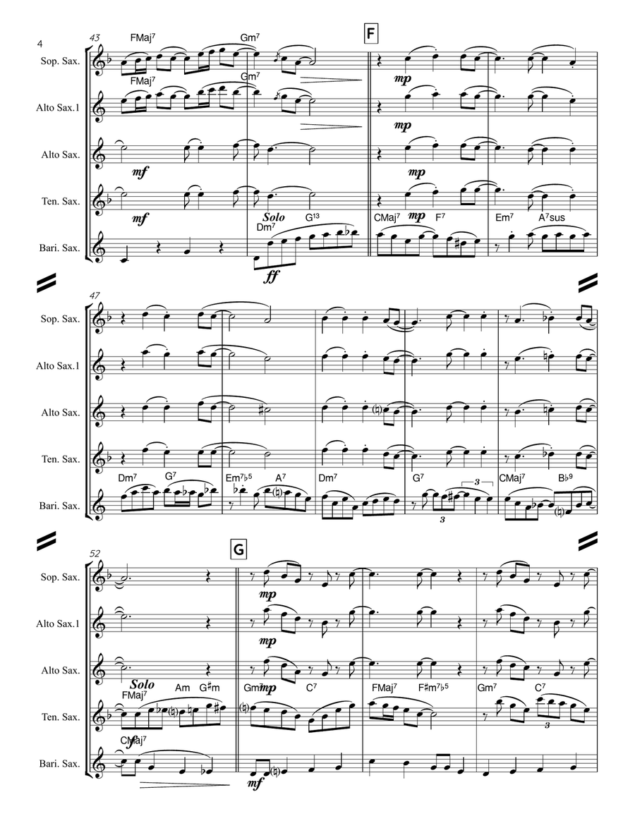 Teach Me Tonight Saxophone Quartet scores gallery preview page 5