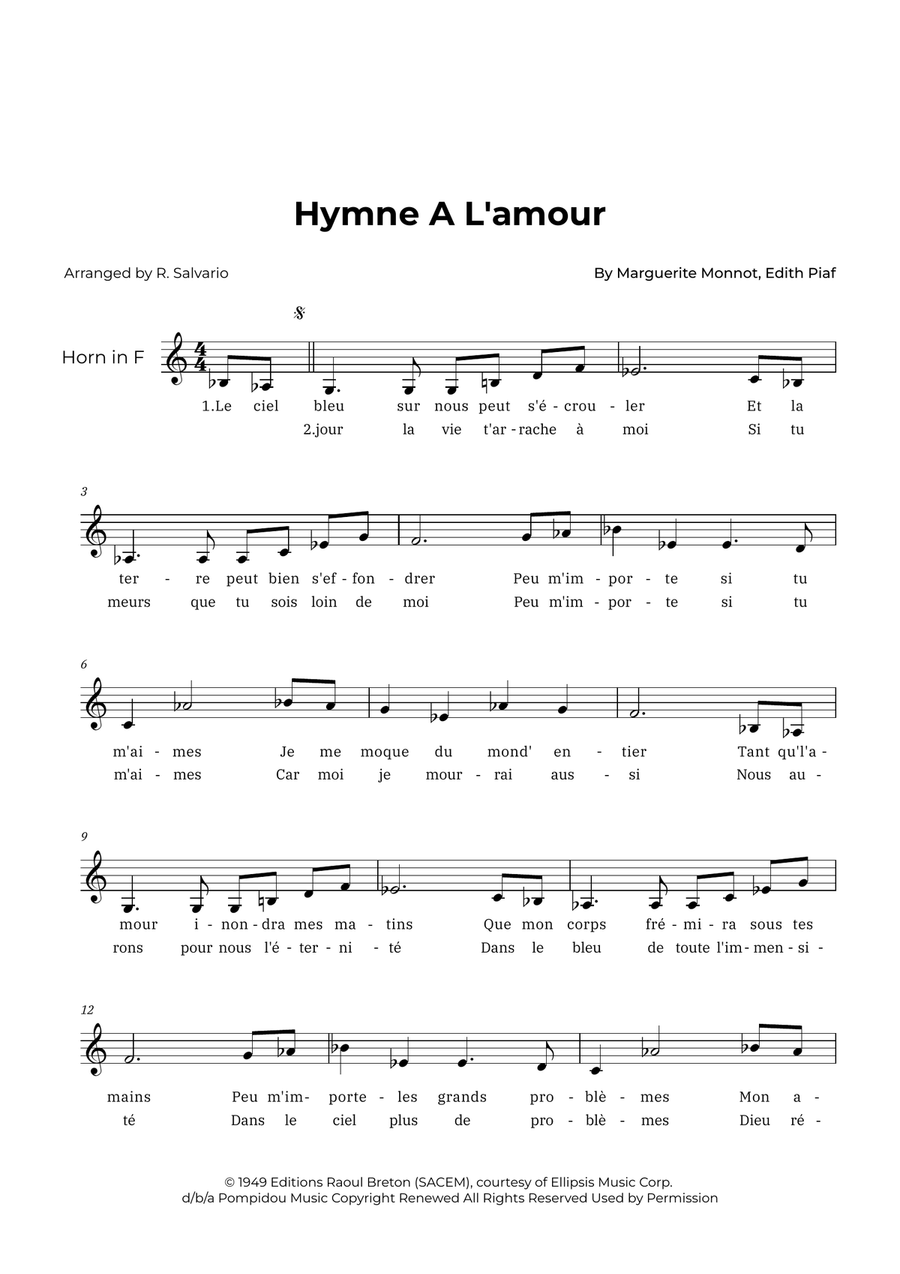 Hymne A L'amour Hymne A L'amour Piano scores gallery preview page 1