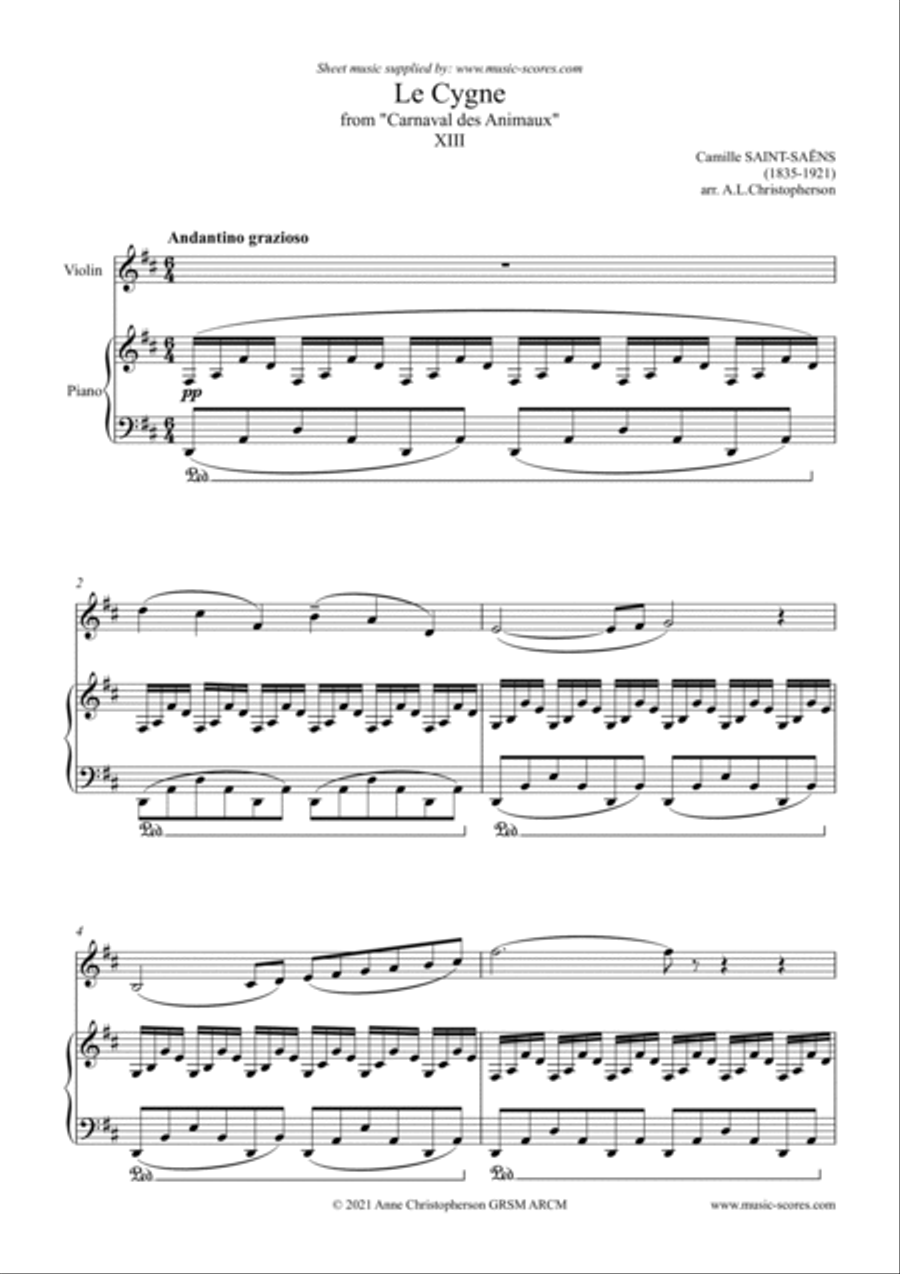 The Swan, or Le Cygne - Violin and Piano Violin Solo scores gallery preview page 1