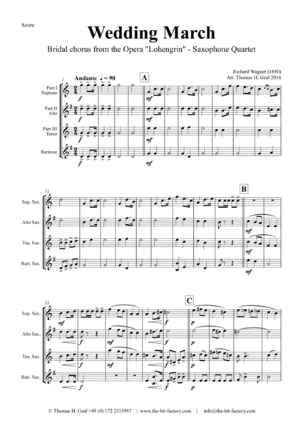 Wedding March - Bridal chorus Lohengrin - Saxophone Quartet