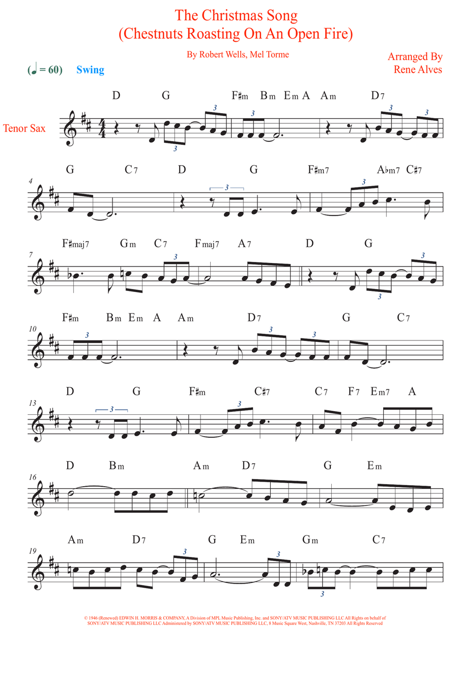 The Christmas Song (Chestnuts Roasting On An Open Fire) Tenor Saxophone scores gallery preview page 1