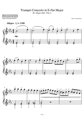 Trumpet Concerto in E-flat Major (EASY PIANO) III. Allegro (Hob. VIIe:1) [Joseph Haydn]