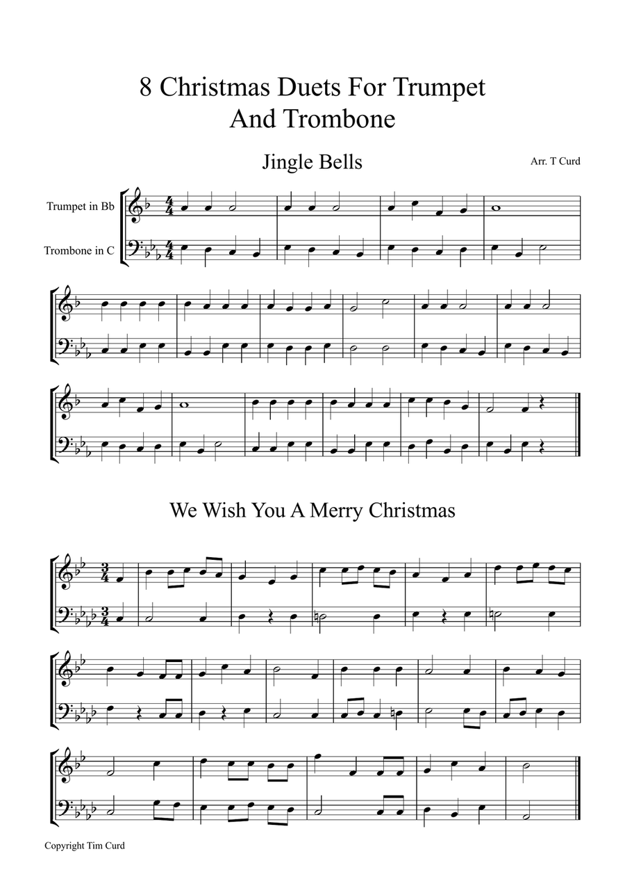 8 Christmas Duets For Trumpet and Trombone Brass Duet scores gallery preview page 1