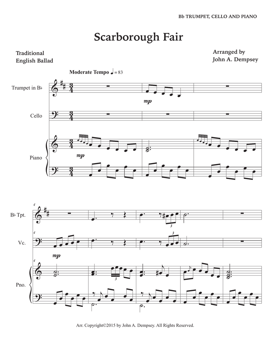 Scarborough Fair (Trio for Trumpet, Cello and Piano) Trumpet Trio scores gallery preview page 5