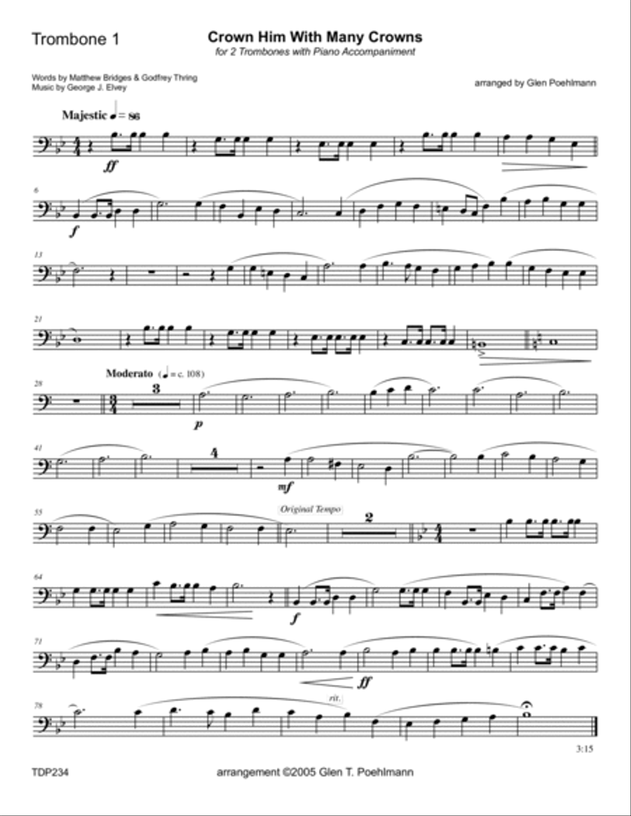 CROWN HIM WITH MANY CROWNS - TROMBONE DUET with Piano Accompaniment Trombone Duet scores gallery preview page 5