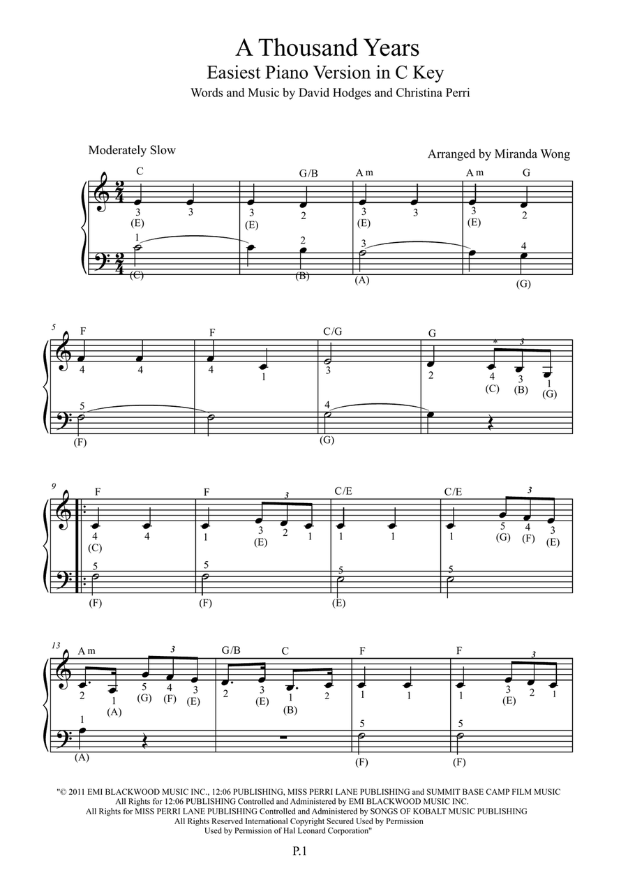 A Thousand Years Easy Piano scores gallery preview page 1