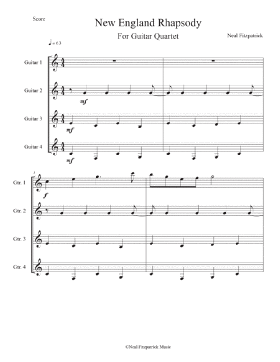 New England Rhapsody for Guitar Quartet Guitar Ensemble scores gallery preview page 3