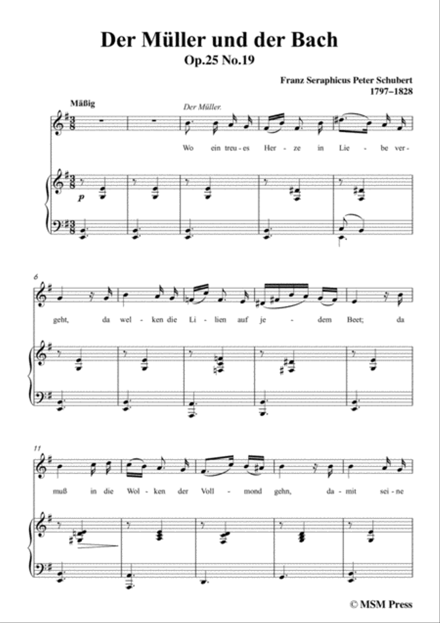 Schubert-Der Müller und der Bach,from 'Die Schöne Müllerin',Op.25 No.19,in e minor,for Voice&Piano Voice scores gallery preview page 3