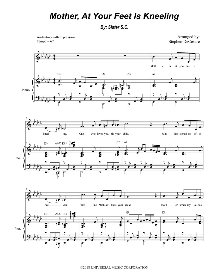 Mother At Your Feet Is Kneeling Unison Choir scores gallery preview page 1