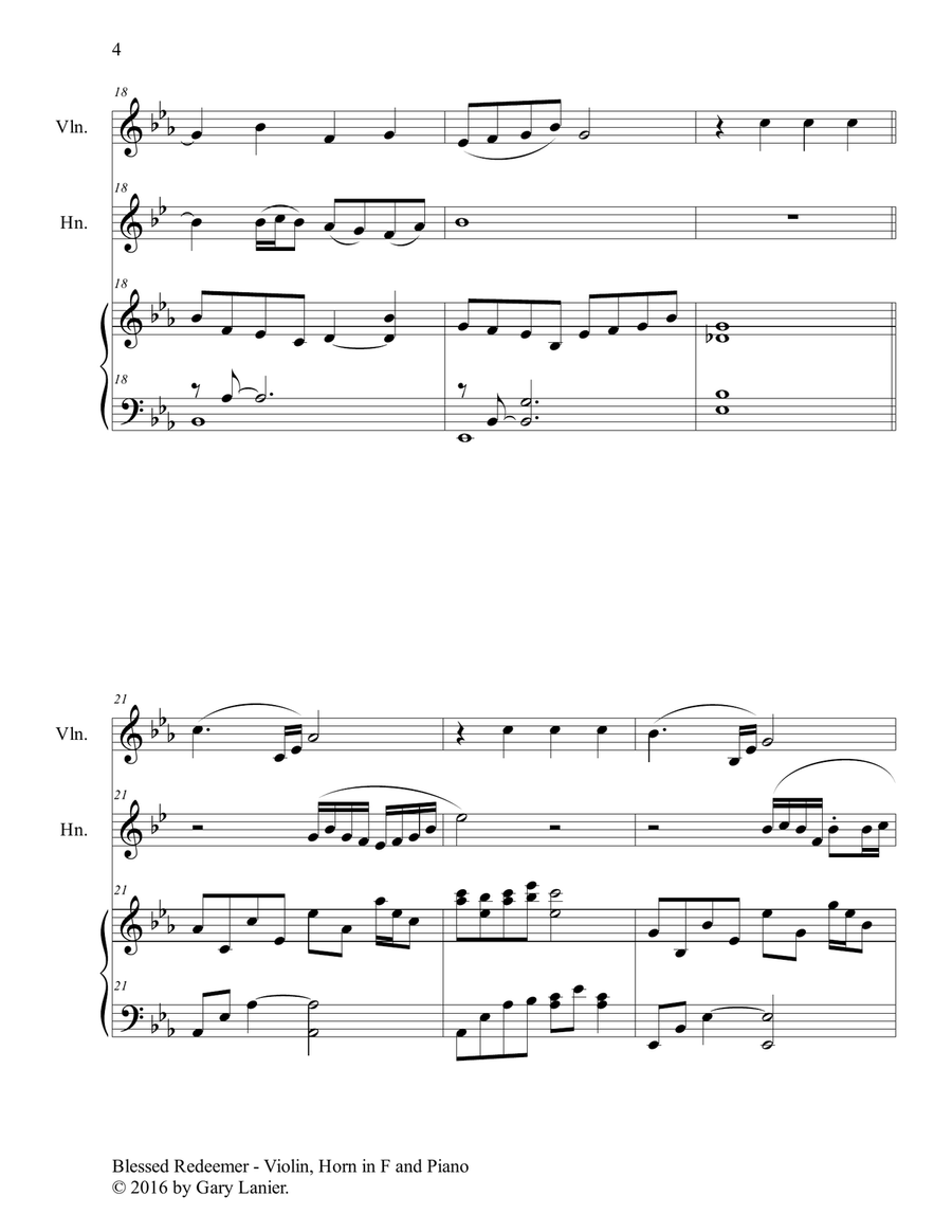3 FAVORITE HYMNS (Trio - Violin, Horn in F & Piano with Score/Parts) Violin scores gallery preview page 5