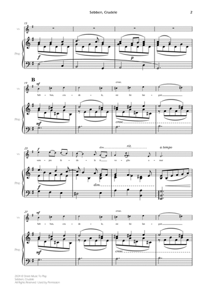 Sebben, Crudele - Voice and Piano - E minor (Full Score and Parts) image number null
