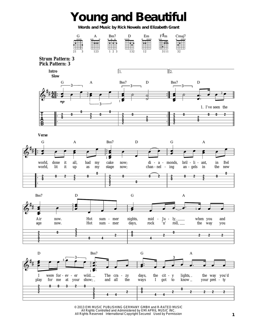 Young And Beautiful Acoustic Guitar scores gallery preview page 1